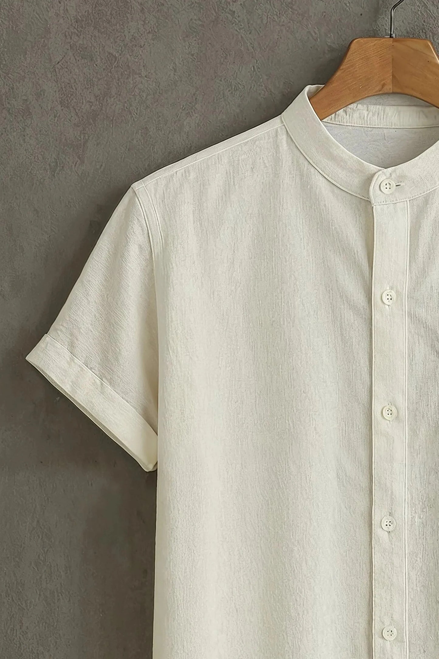 White Cat Print Mandarin Collar Shirt for Men | Minimal Graphic Half Sleeve Casual Shirt